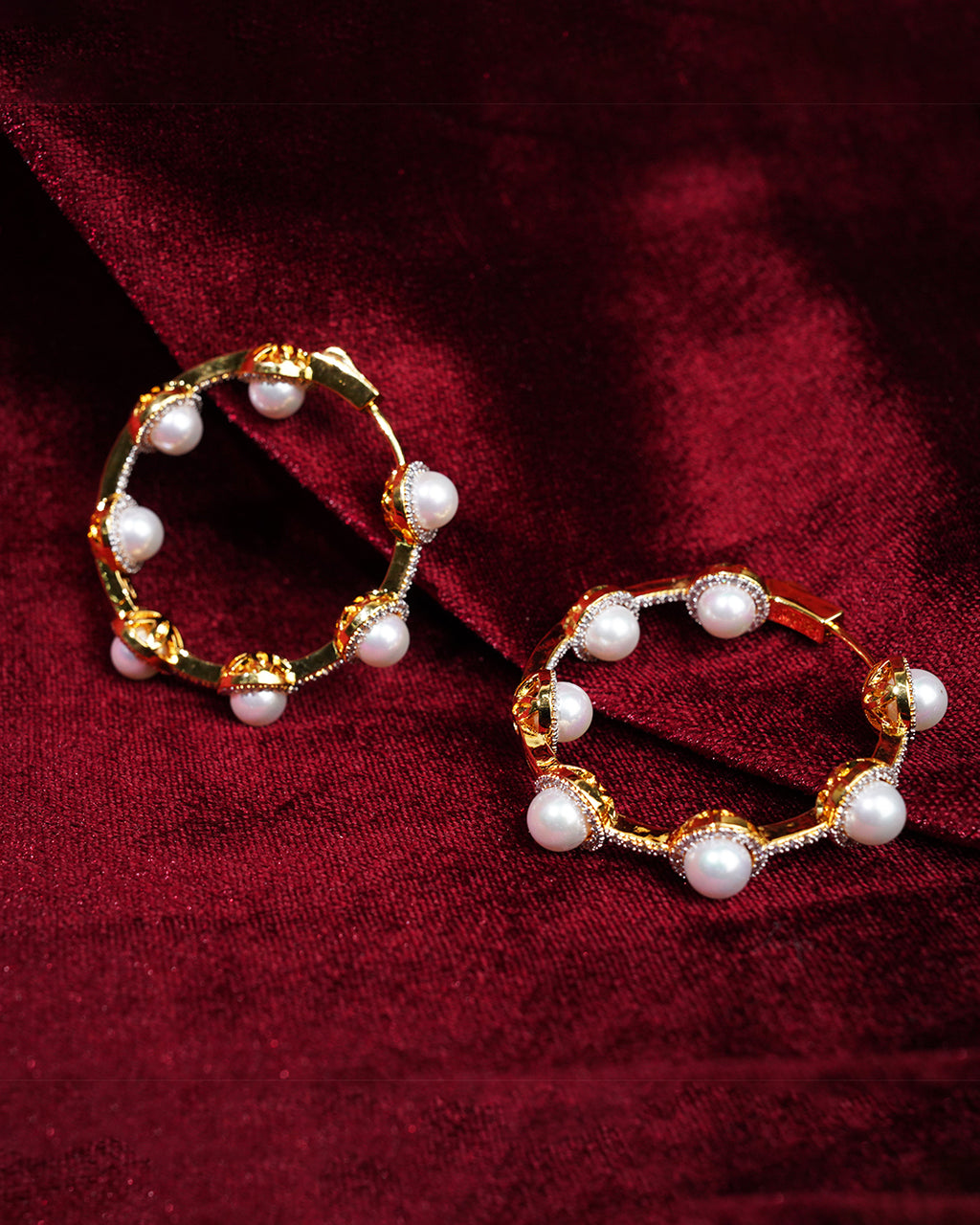 Chandra Pearl Hoop Earrings - Gold