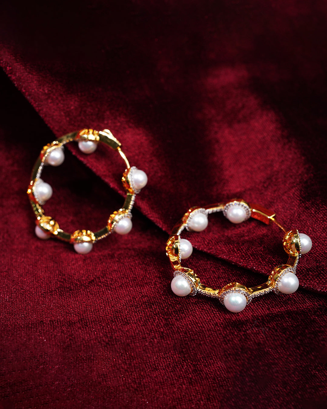 Chandra Pearl Hoop Earrings - Gold