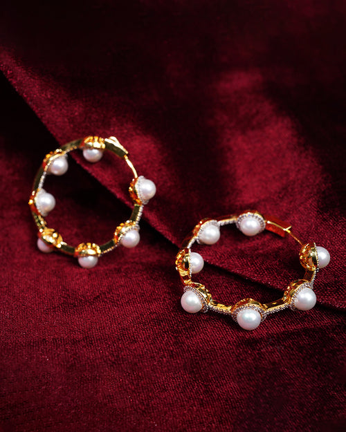 Chandra Pearl Hoop Earrings - Gold