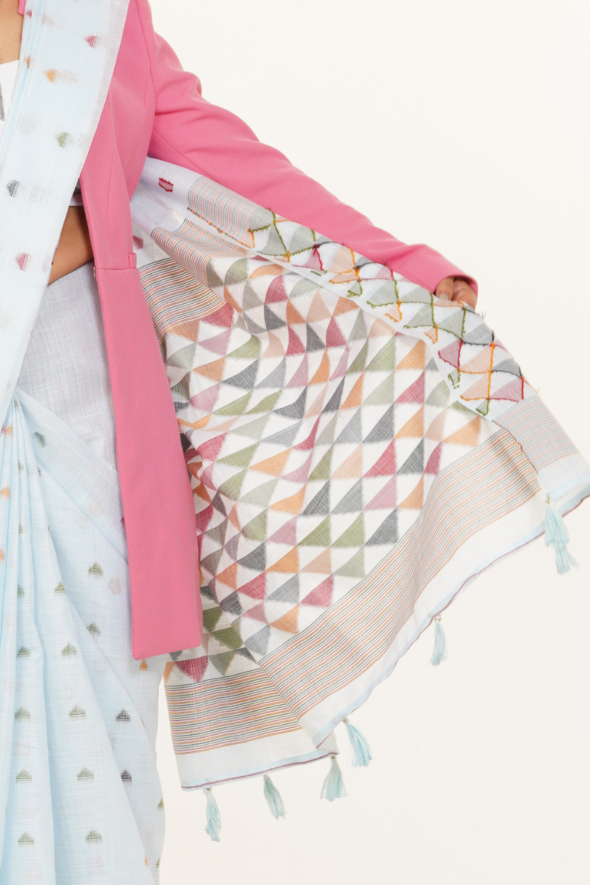 Basanti Neel Contemporary Classic Saree - White