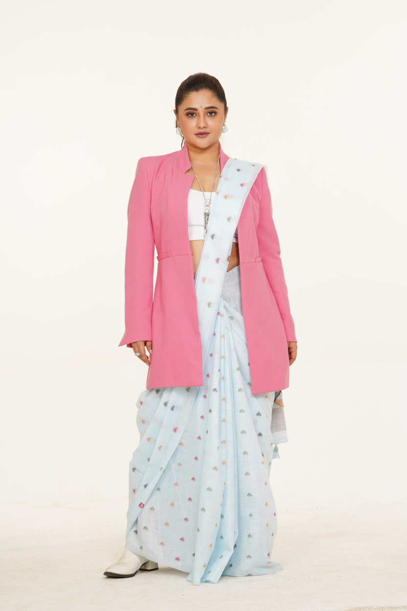 Basanti Neel Contemporary Classic Saree - White