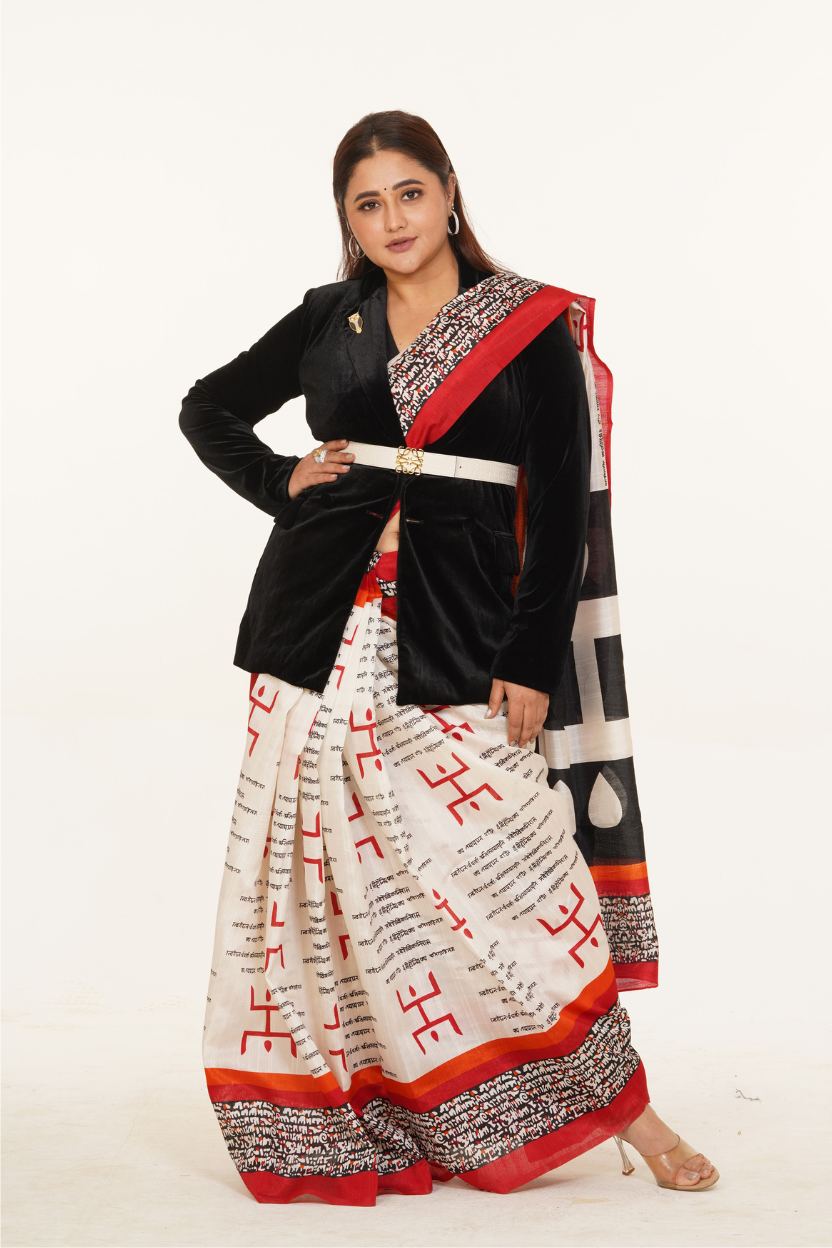 Utsav Heritage Print Silk Saree - Off White