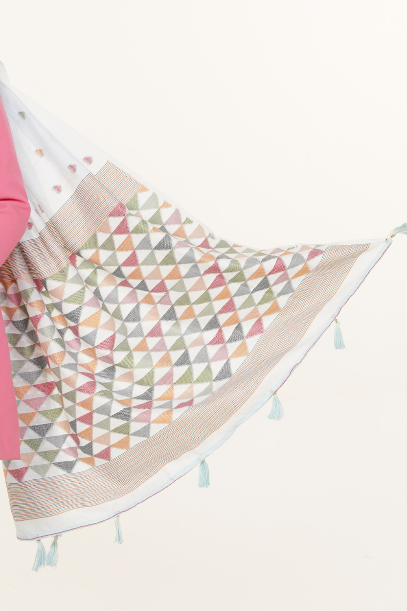 Basanti Neel Contemporary Classic Saree - White