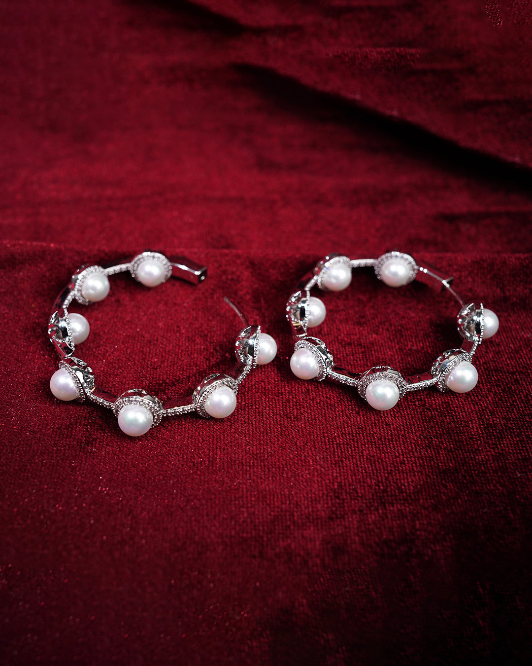 Chandra Pearl Hoop Earrings - Silver