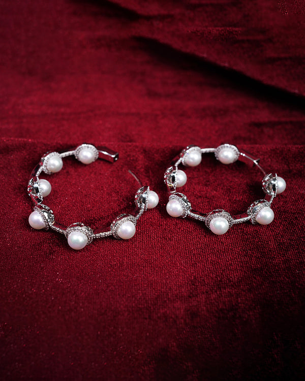 Chandra Pearl Hoop Earrings - Silver