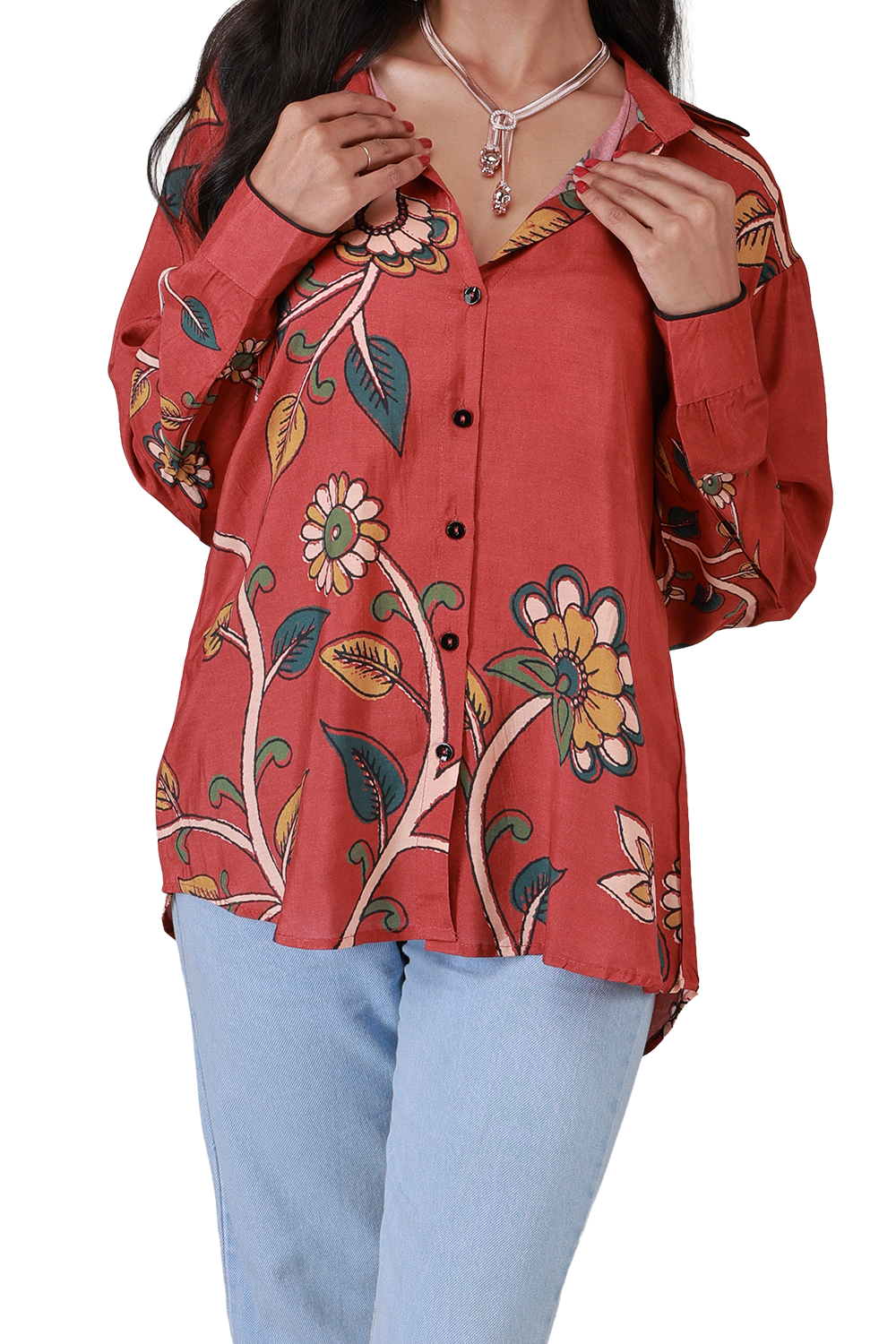 Scarlet Bloom Silk Shirt