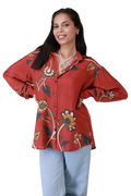Scarlet Bloom Silk Shirt
