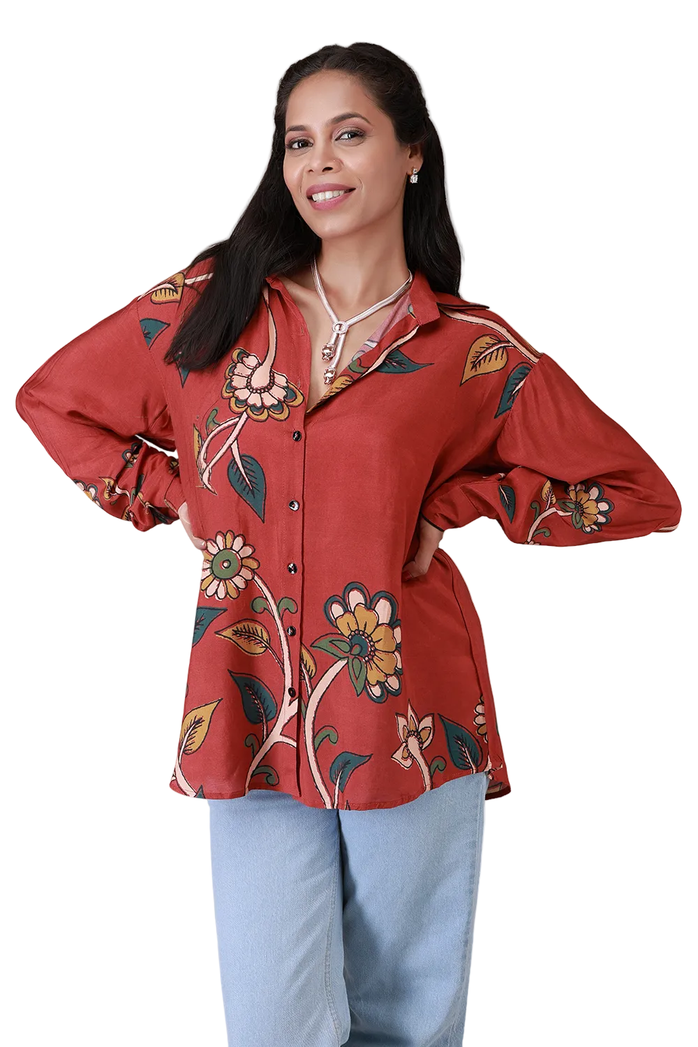 Scarlet Bloom Silk Shirt