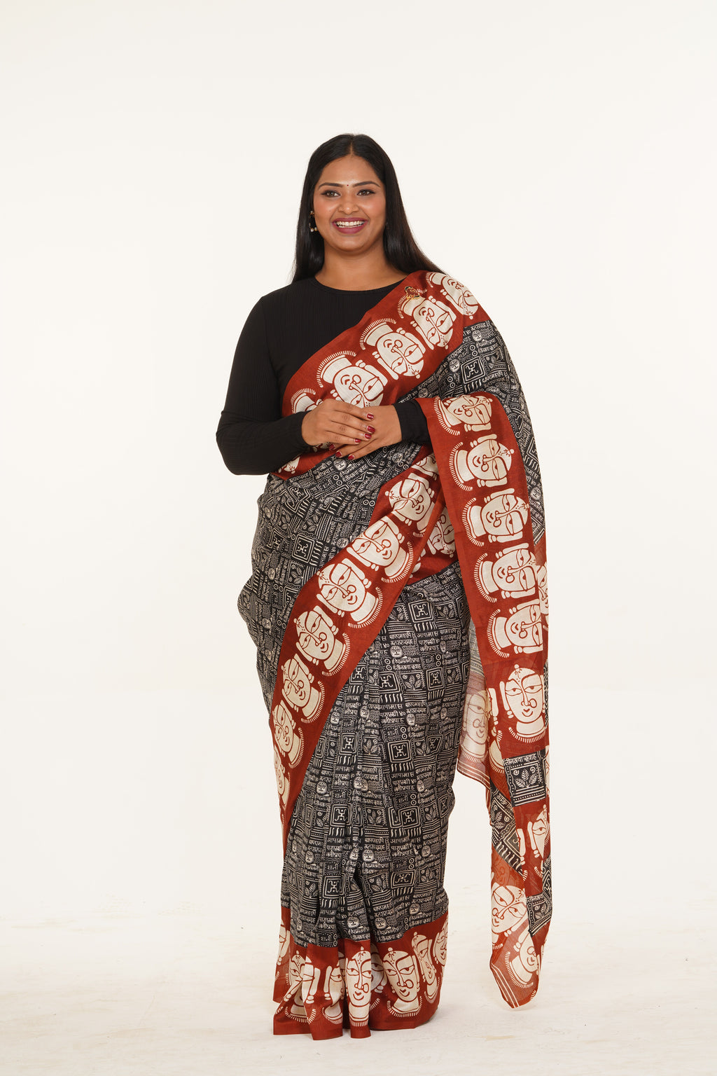 Utsav Heritage Print Silk Saree -Deep Charcoal