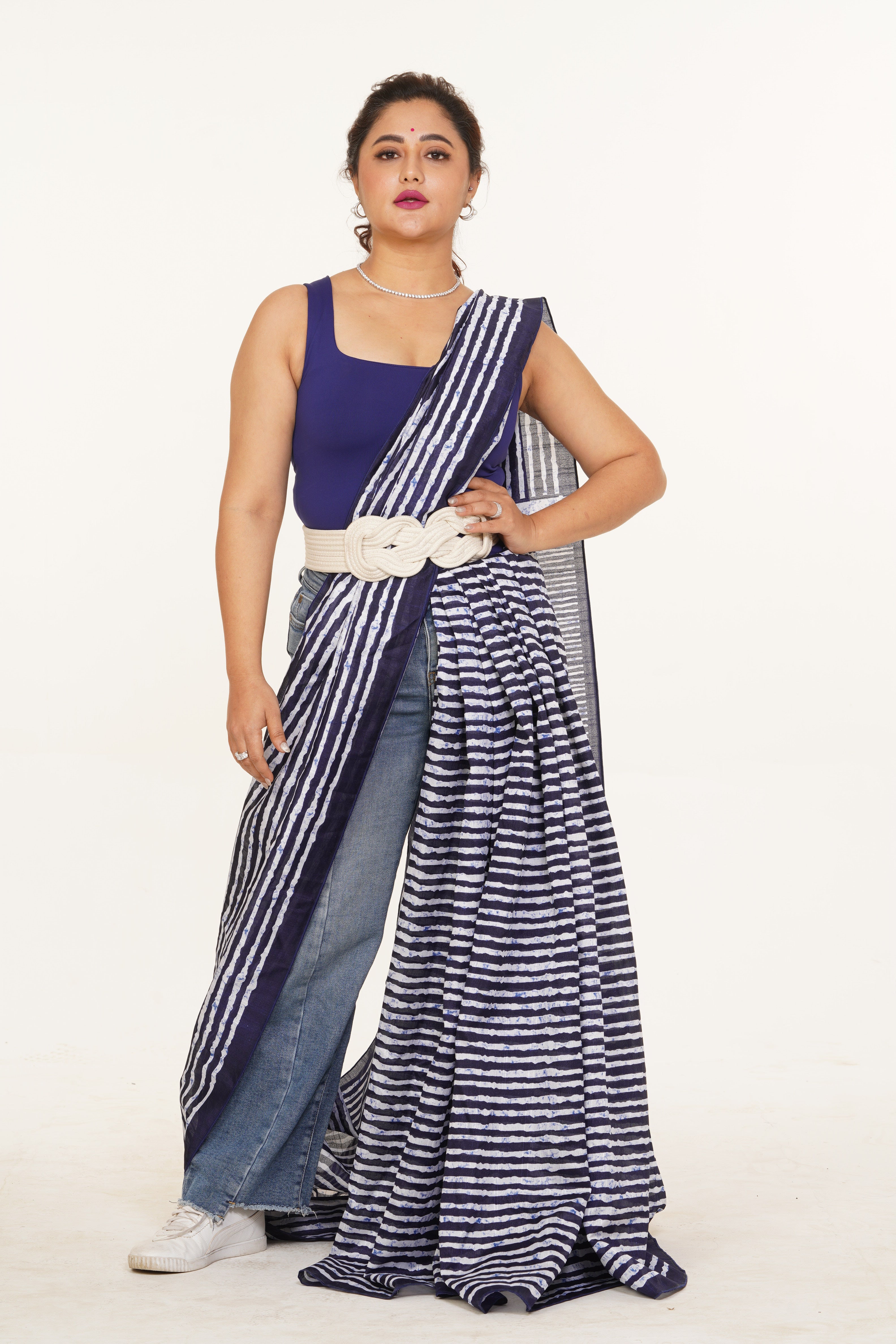 Asavari Printed Silk Elegance - Navy Blue