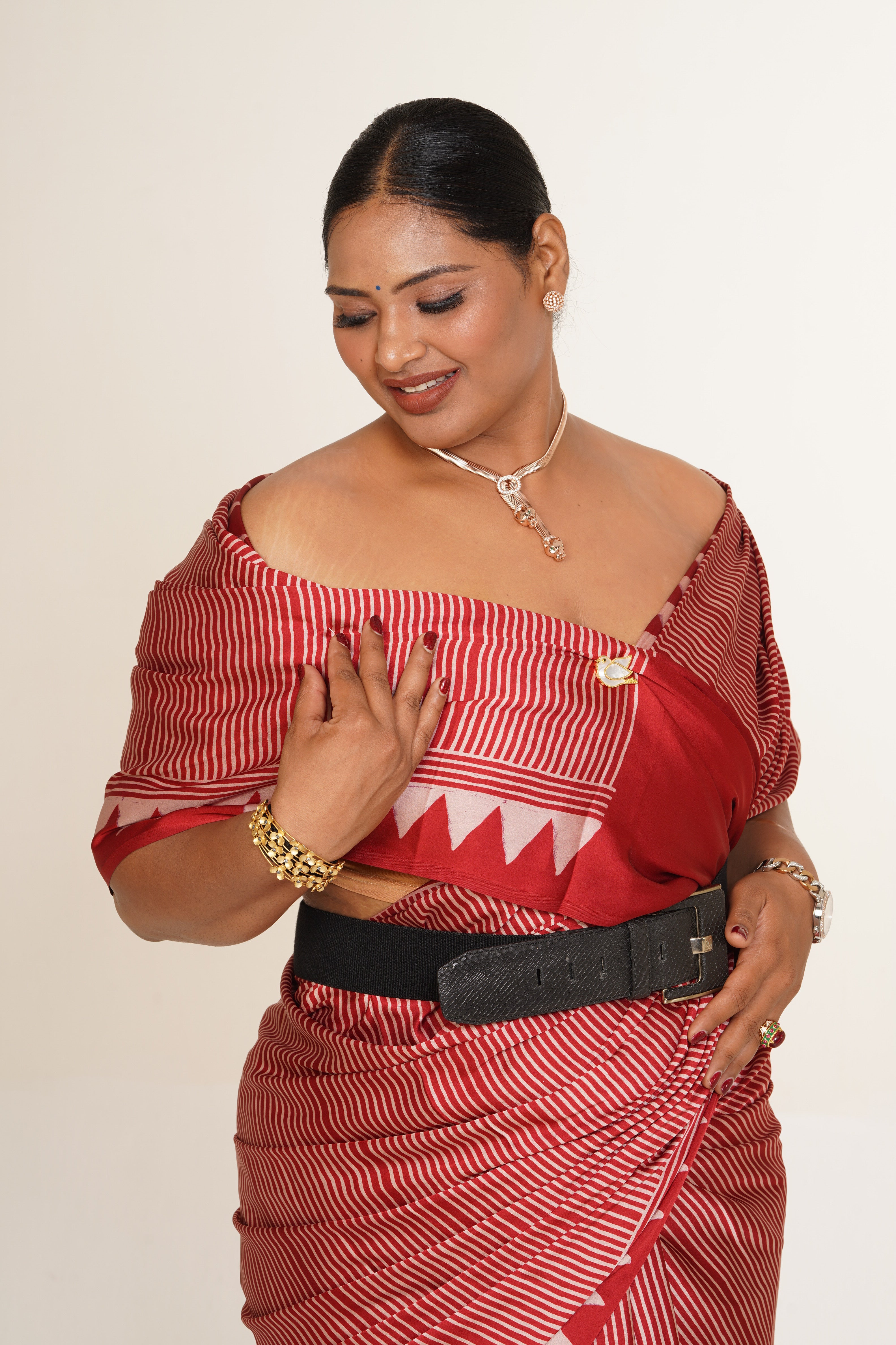 Dhani Cultural Satin Saree - Rust Red