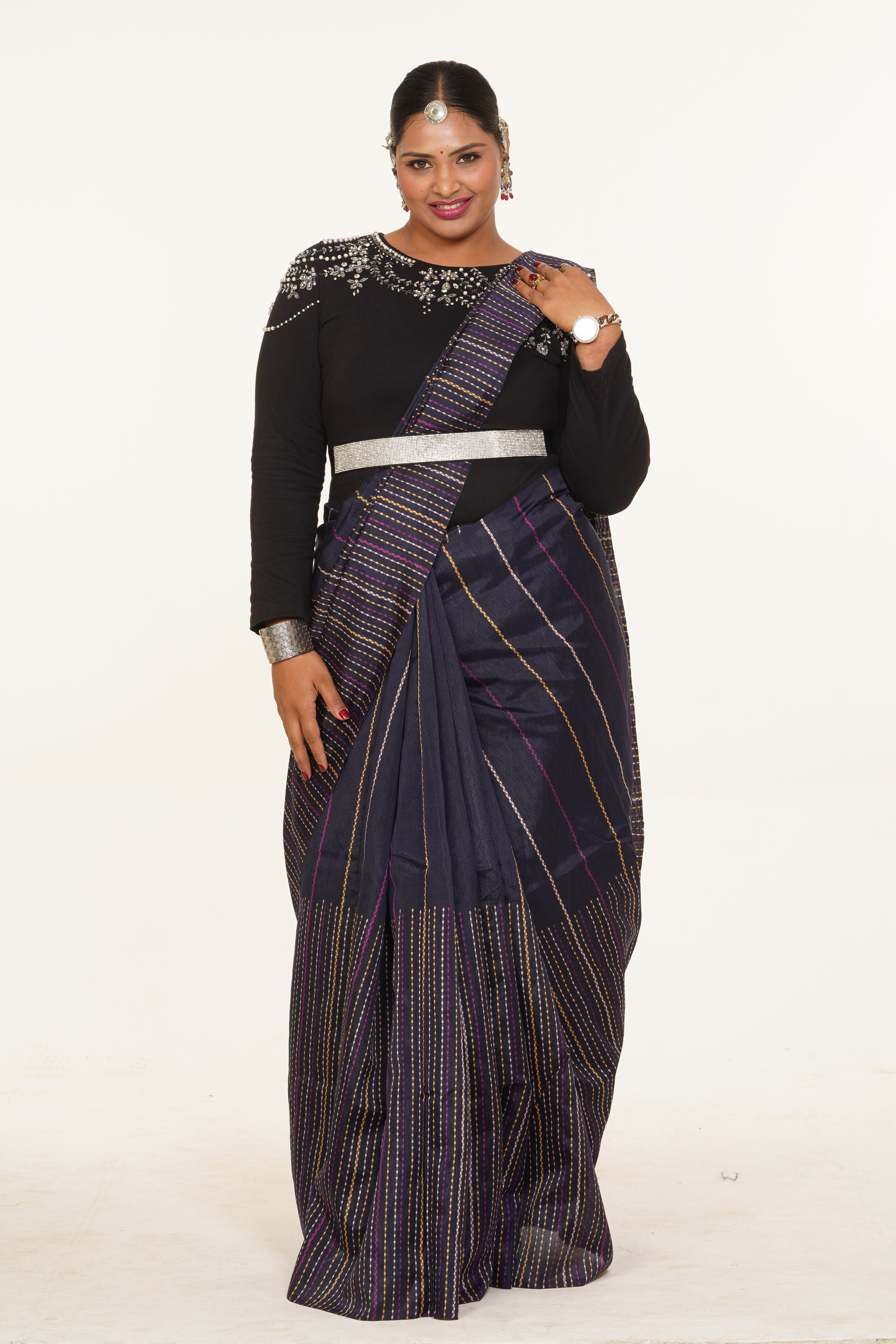 Rekha Heritage Drape Saree - Black