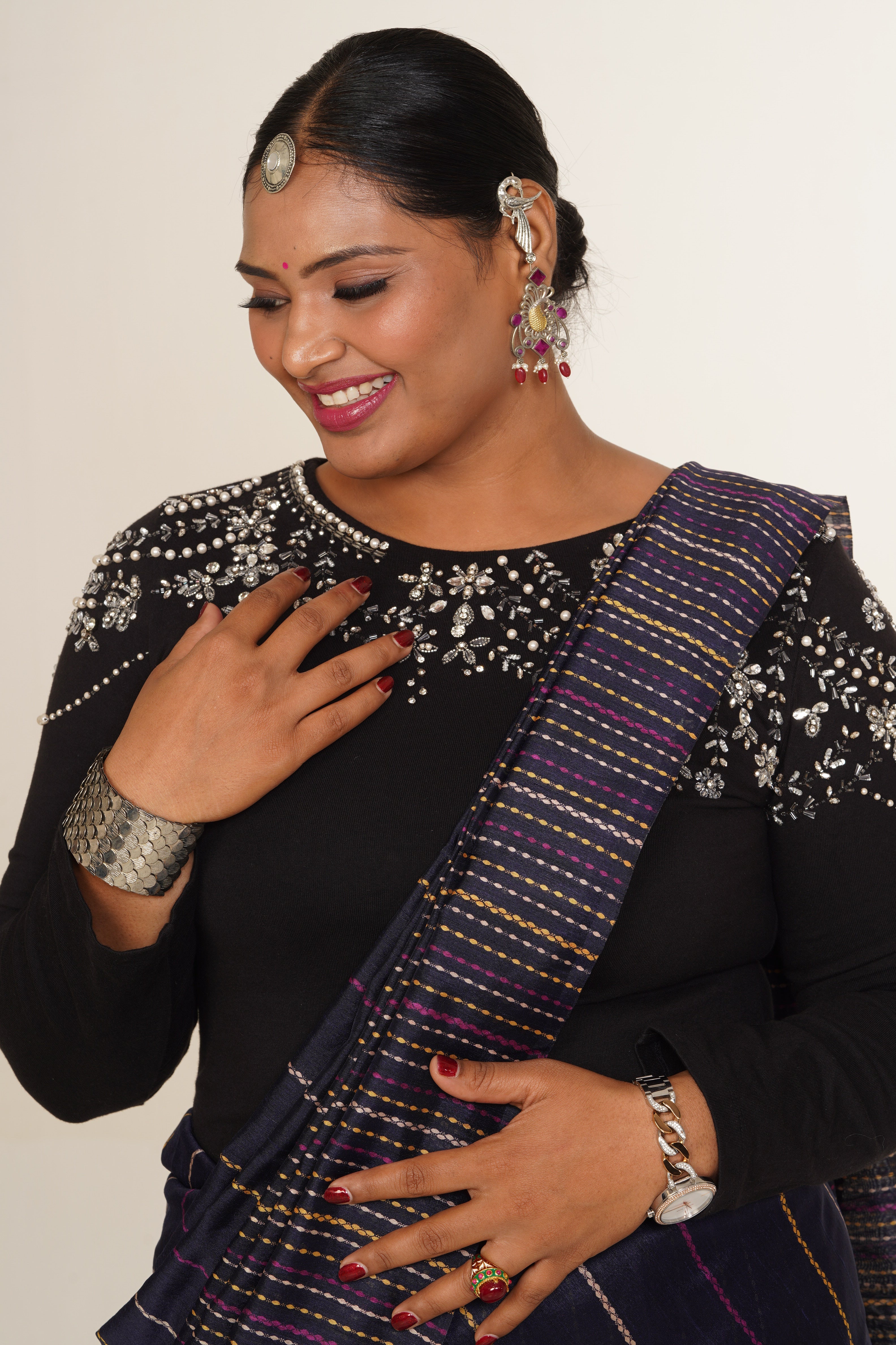 Rekha Heritage Drape Saree - Black