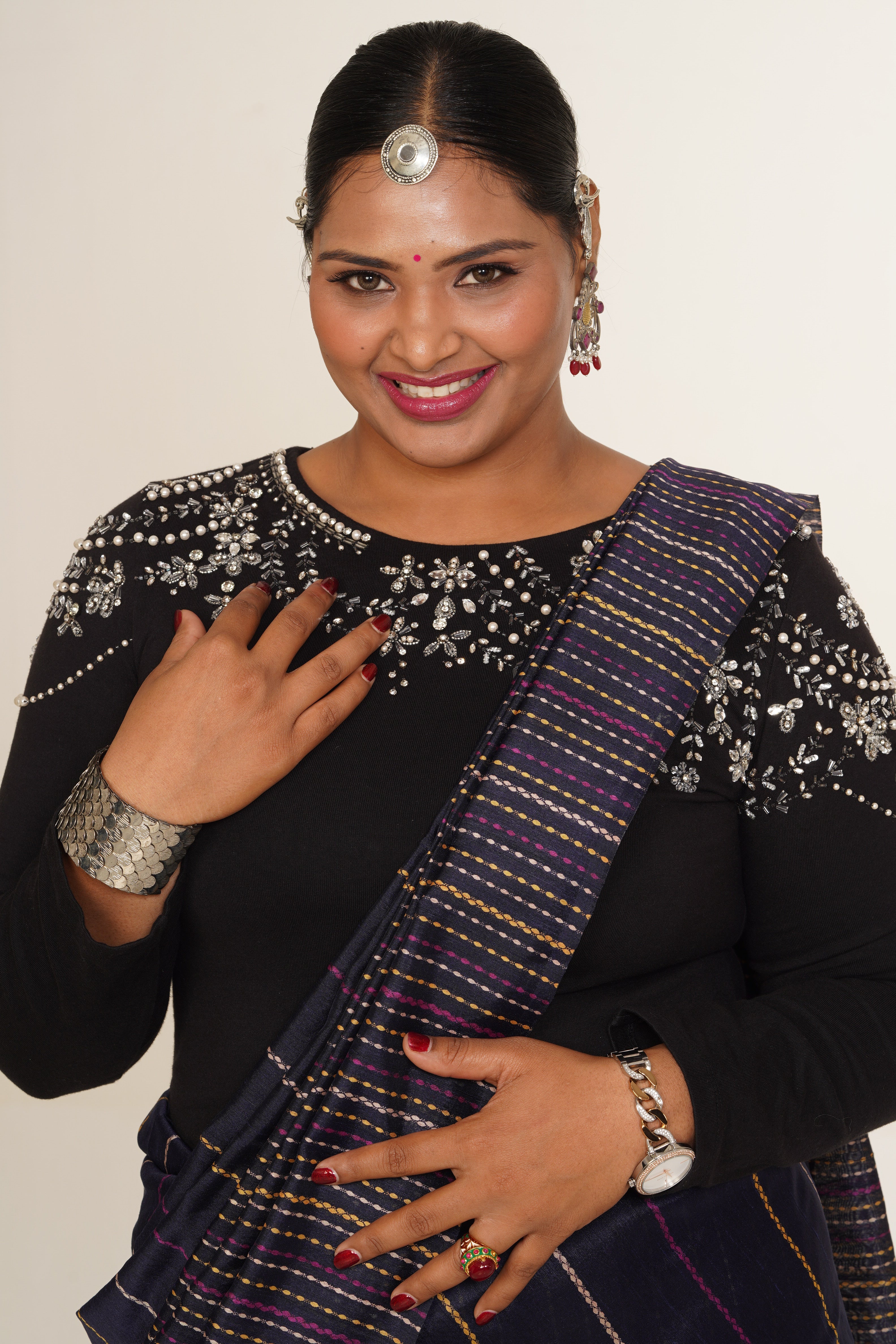 Rekha Heritage Drape Saree - Black