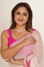 Yukti Floral Organza Saree - Pink
