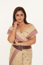 Alphanude Linen Butta Saree - Beige