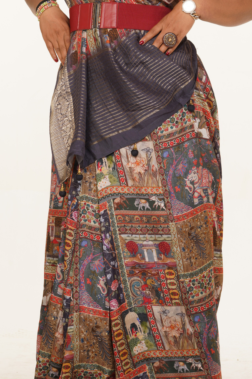 Malhar Artistry Flow Saree - Charcoal Grey