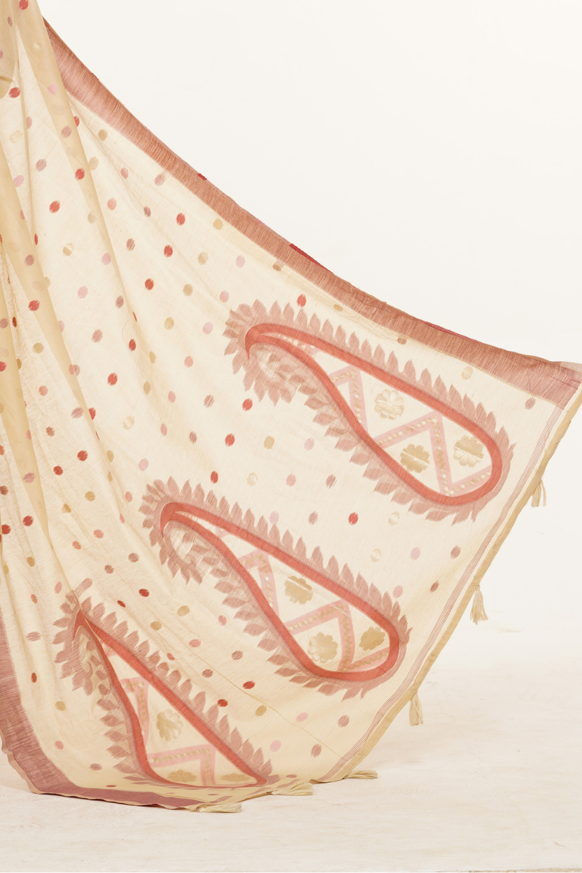 Alphanude Linen Butta Saree - Beige