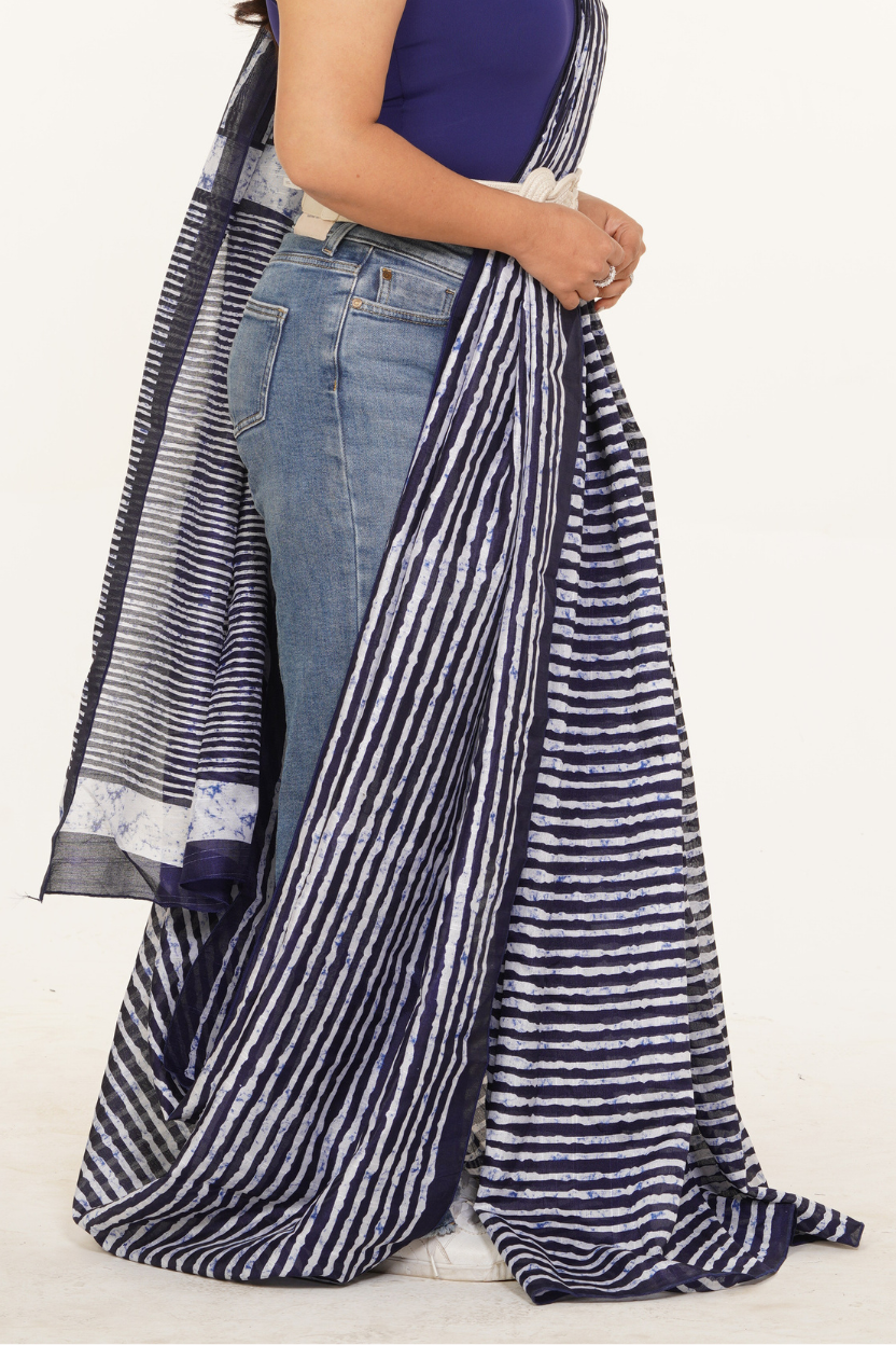Asavari Printed Silk Elegance - Navy Blue