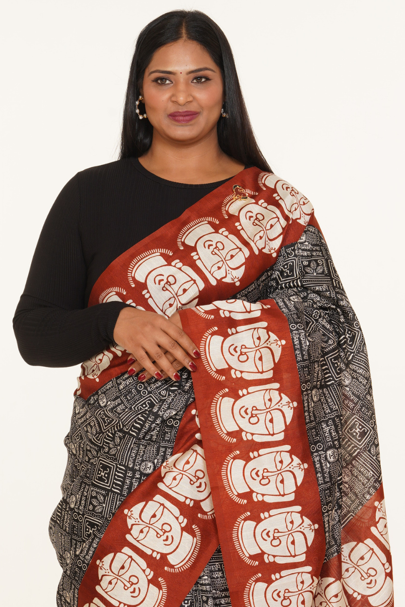 Utsav Heritage Print Silk Saree -Deep Charcoal