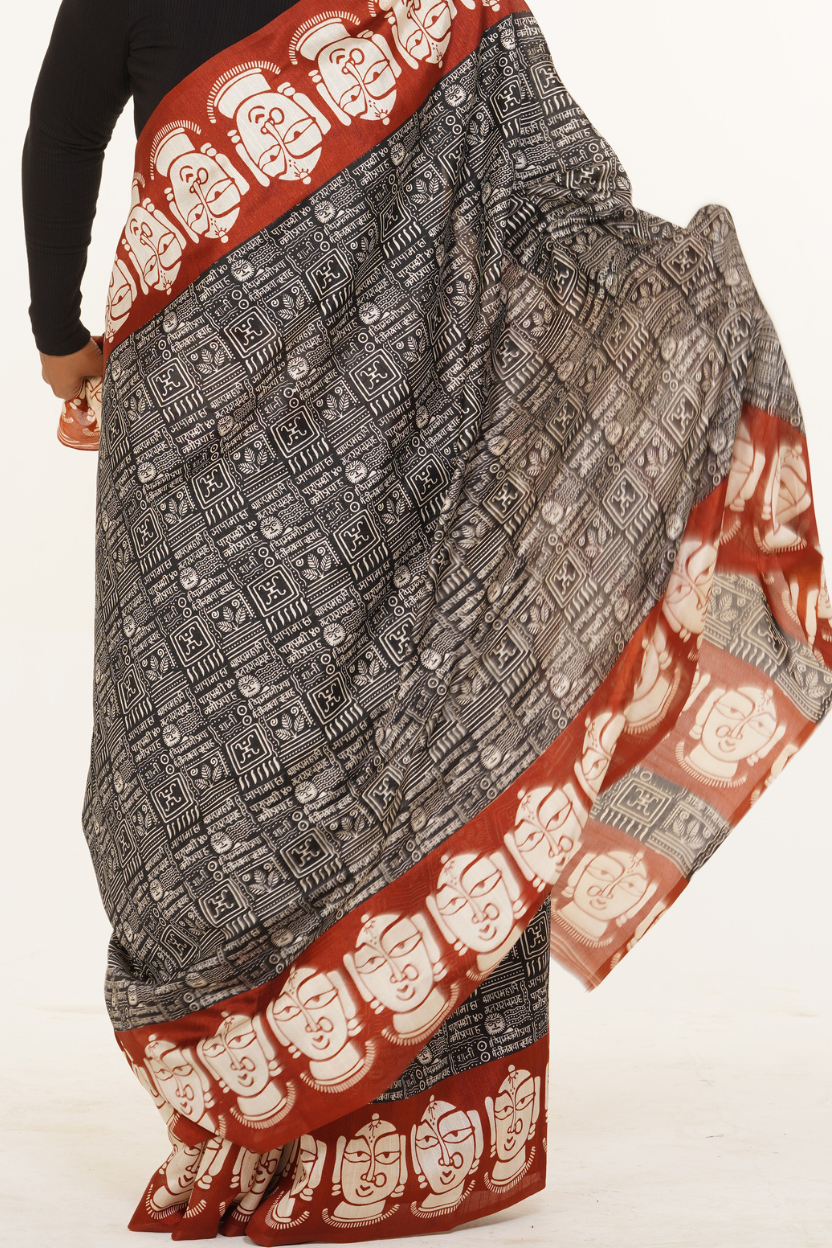 Utsav Heritage Print Silk Saree -Deep Charcoal