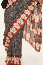 Utsav Heritage Print Silk Saree -Deep Charcoal