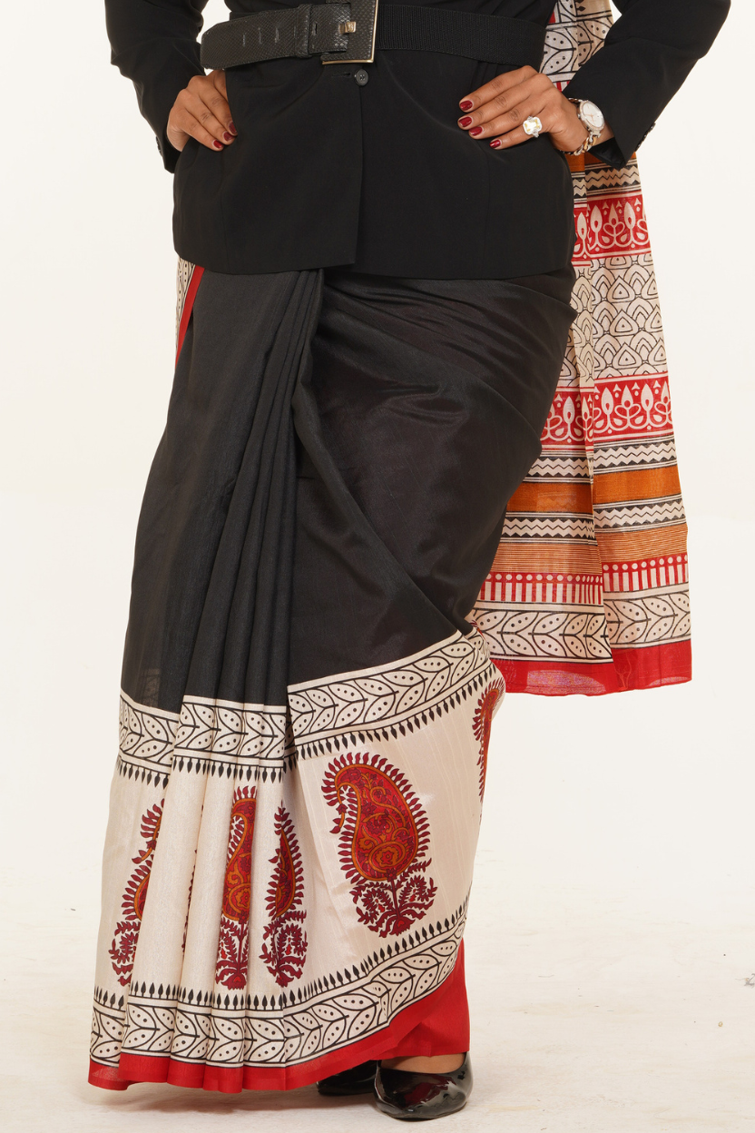 Utsav Heritage Print Silk Saree - Deep Black