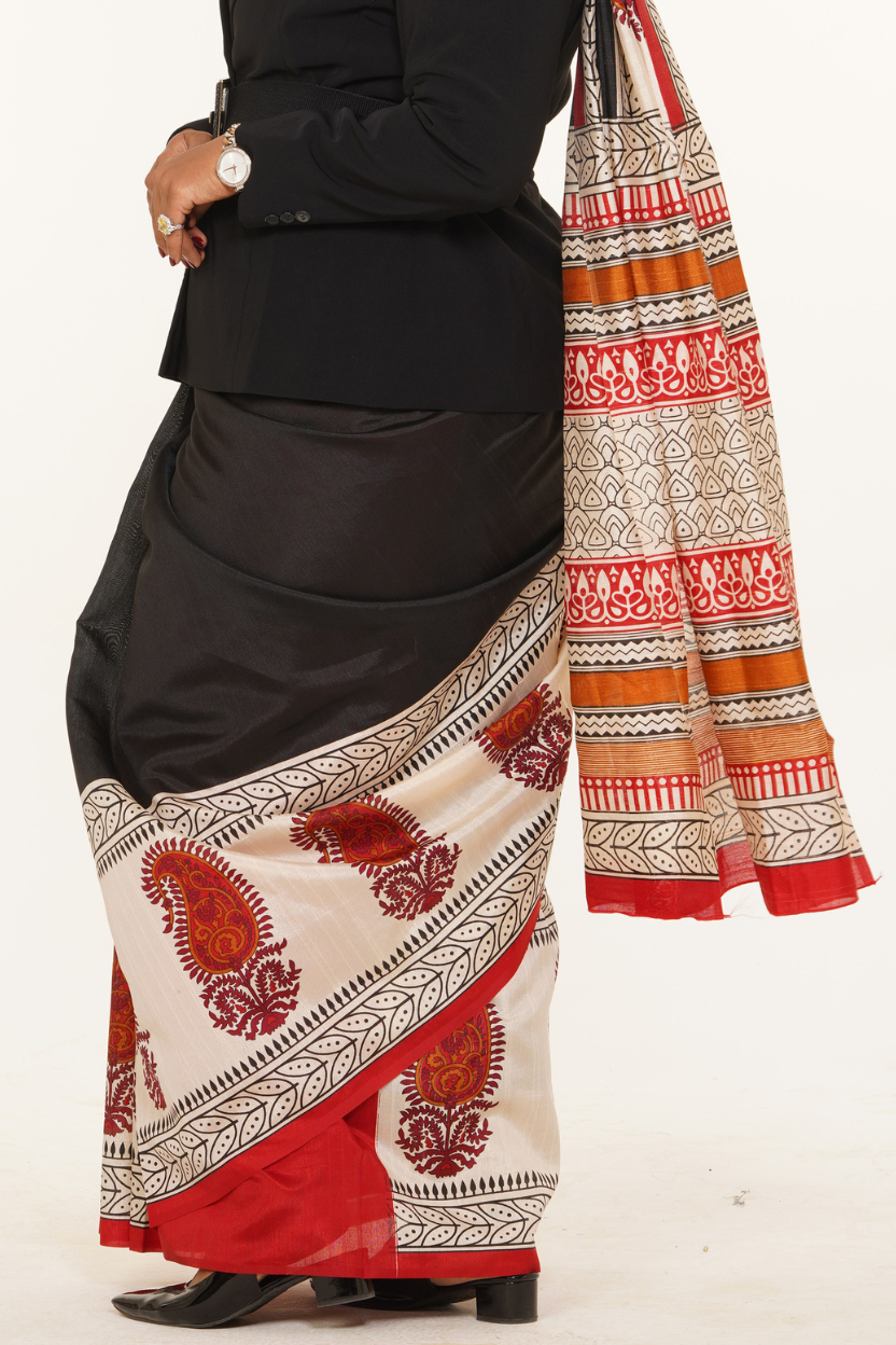 Utsav Heritage Print Silk Saree - Deep Black