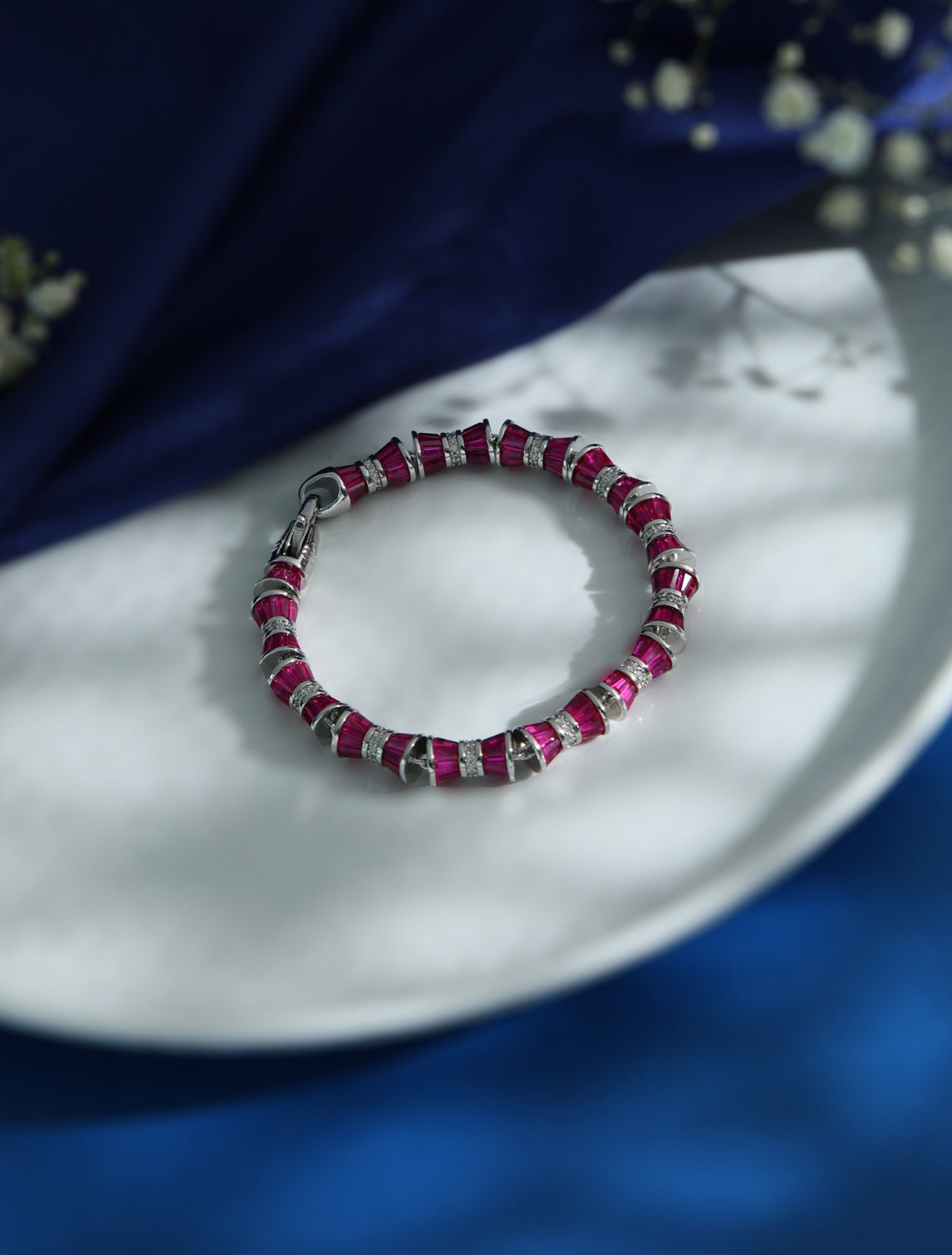 Rani Raaga Magenta-Pink Crystal Bracelet